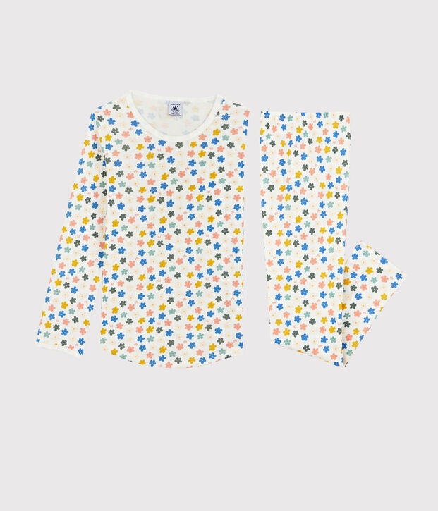 Pyjama fleurs phosphorescentes petite fille en coton blanc/multicouleur