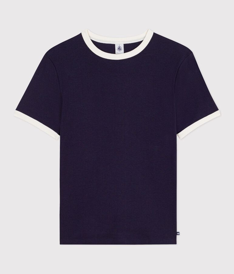 Dames-T-shirt van effen katoen met korte mouwen blauw