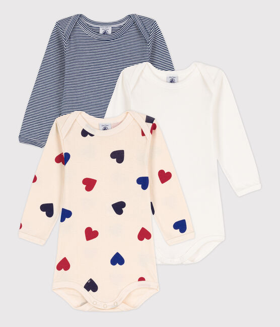 Lot de 3 bodies manches longues cœur bébé en coton variante 1