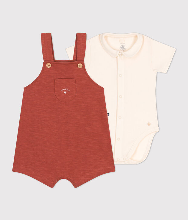 Ensemble salopette en jersey flamm&eacute; b&eacute;b&eacute; marron