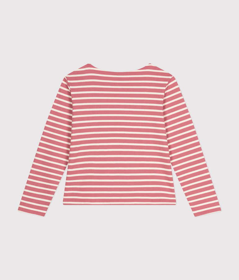 Katoenen marineshirt met knopen voor dames roze/ecru