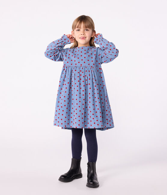 Kinderjurk met lange mouwen in bedrukt velours blauw ADRIATIC/ MULTICO