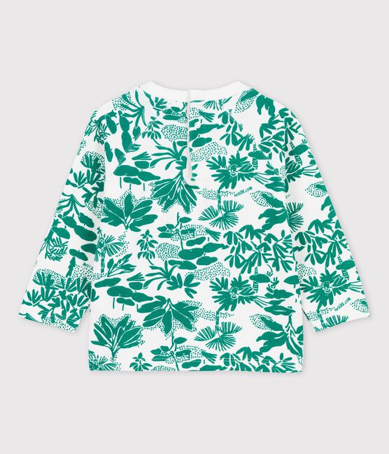 Trui in molton met plantenprint voor baby's. wit MARSHMALLOW/groen GAZON