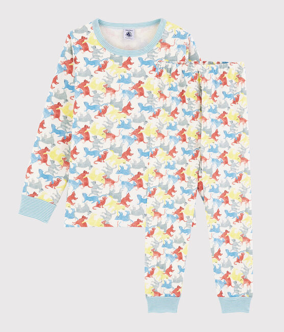 FMolton pyjama met kattenprint voor jongetjes wit MARSHMALLOW/wit MULTICO
