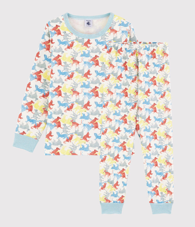 FMolton pyjama met kattenprint voor jongetjes wit/multicouleur