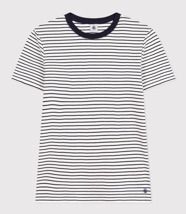 Tee-shirt l'Iconique en coton ray&eacute; femme blanc/bleu