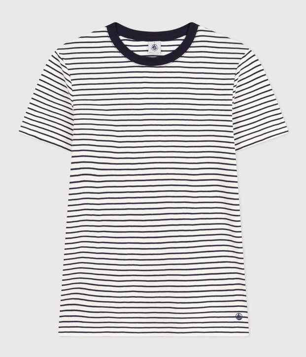 Tee-shirt l'Iconique en coton ray&eacute; femme blanc/bleu
