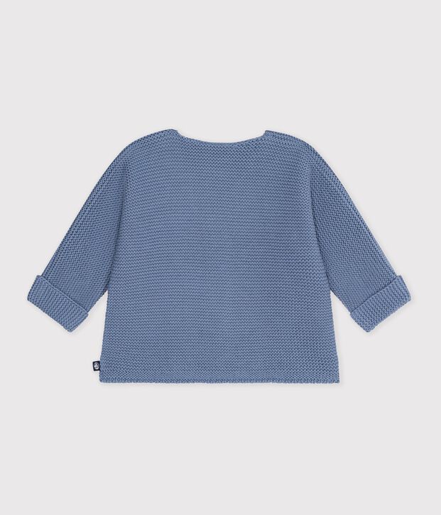Cardigan b&eacute;b&eacute; tricot point mousse en coton uni blauw