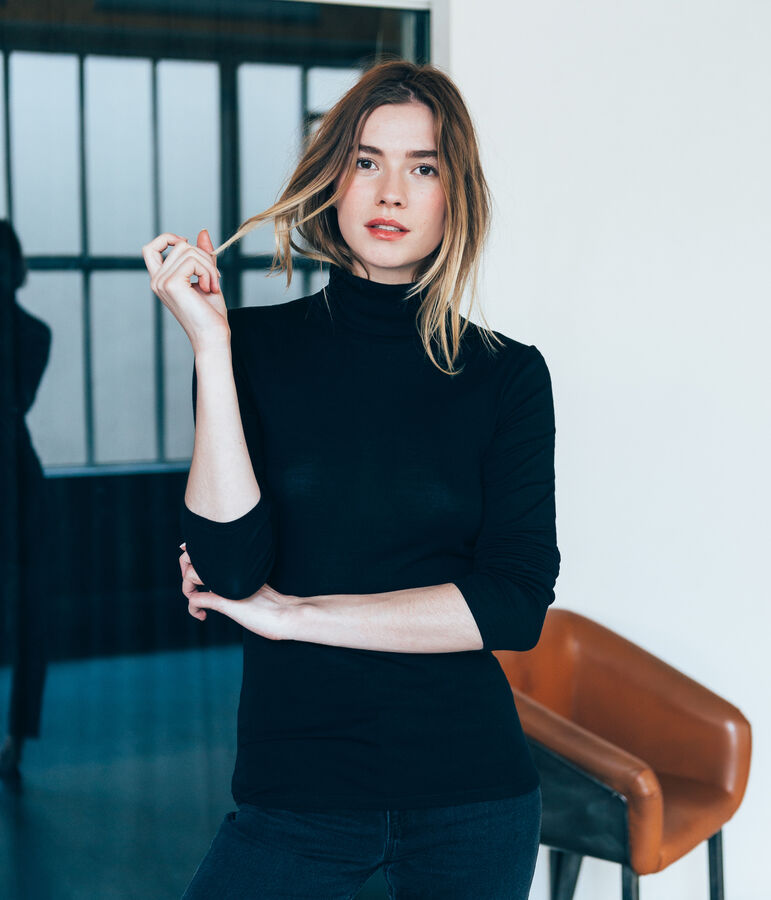 Sous-pull femme en coton l&eacute;ger noir