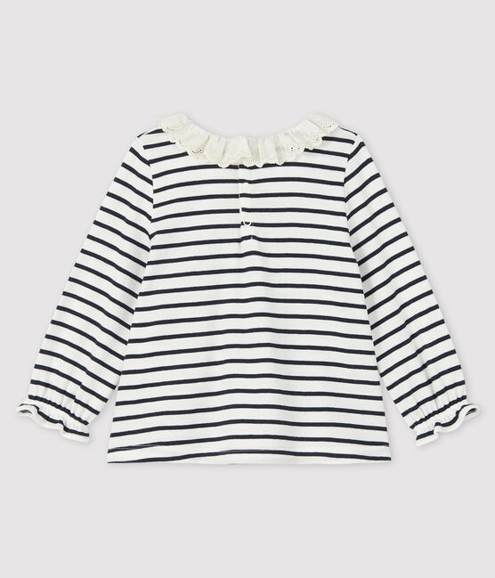 Blouse met lange mouwen babymeisje wit MARSHMALLOW/blauw SMOKING