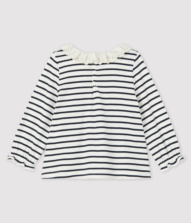 Blouse manches longues b&eacute;b&eacute; fille blanc/bleu
