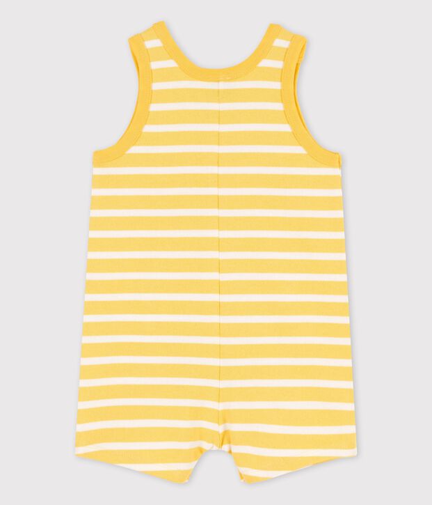 Combinaison courte en jersey &eacute;pais b&eacute;b&eacute; jaune/blanc