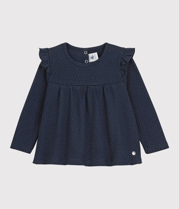 Katoenen blouse baby. blauw/wit