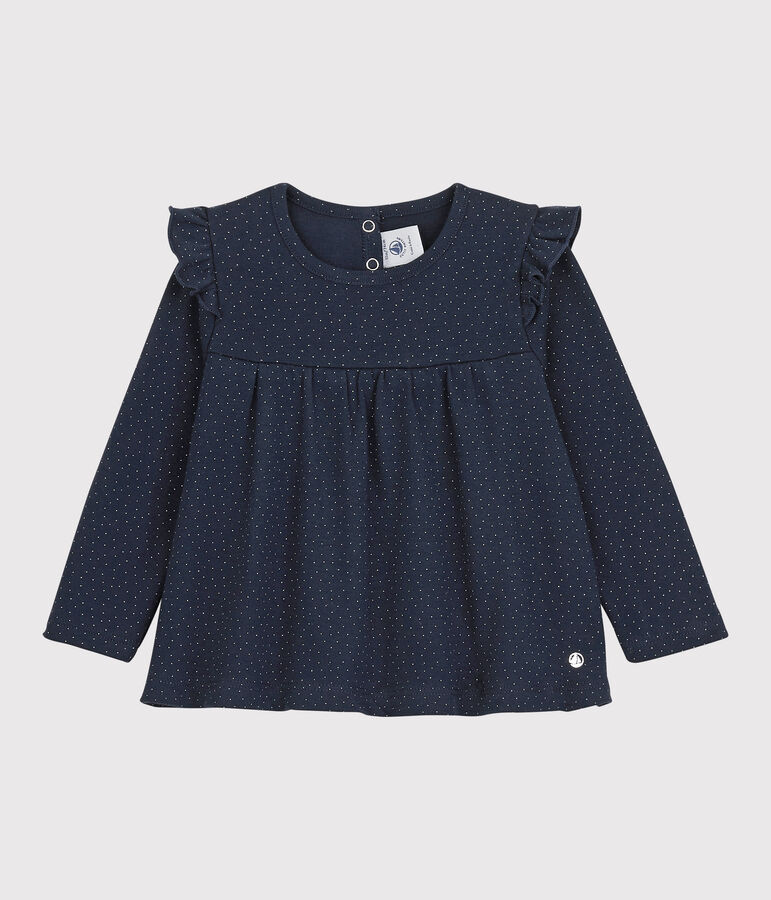 Katoenen blouse baby. blauw/wit