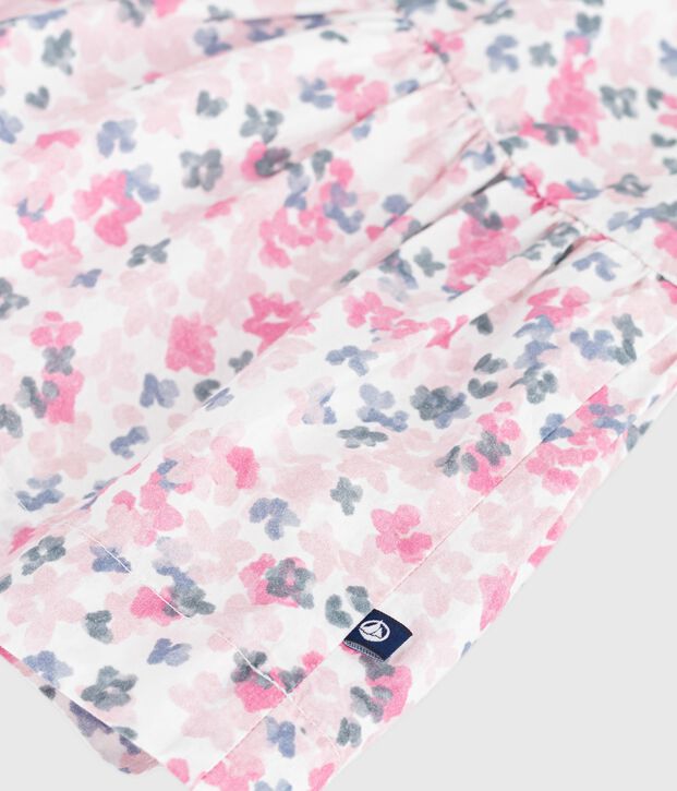 Katoenen kinderjurk met korte mouwen en print wit/multicouleur