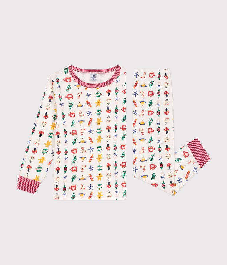 Katoenen kinderpyjama met kerstprint wit/multicouleur