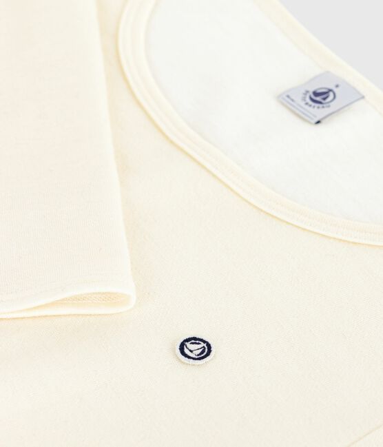 T-shirt met lange mouw van wol en katoen voor dames grijs ECRU