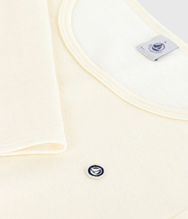 T-shirt met lange mouw van wol en katoen voor dames beige