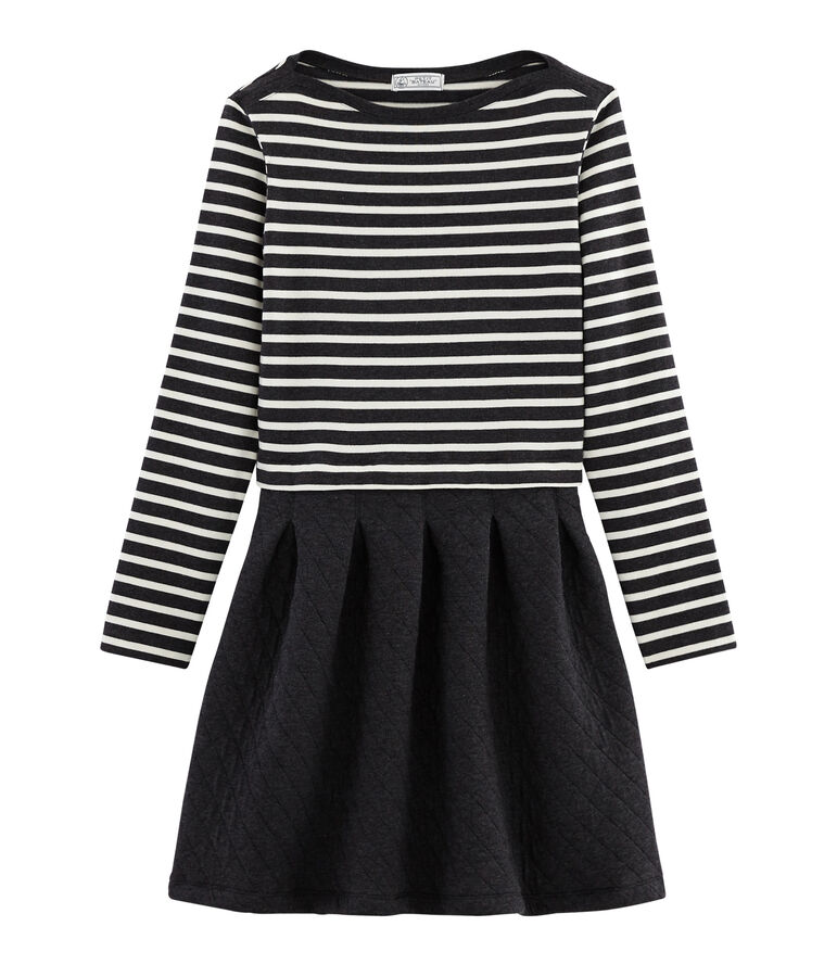 Robe bi-mati&egrave;re manches longues femme noir CITY/beige COQUILLE