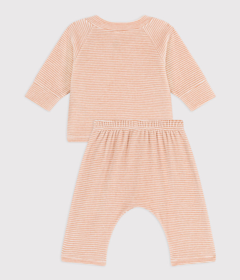 Ensemble 2 pi&egrave;ces b&eacute;b&eacute; en velours en coton beige/blanc