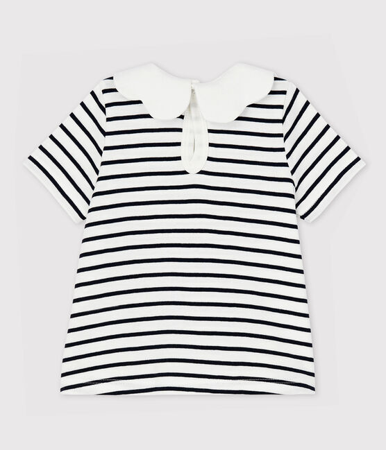 Blouse manches courtes en coton bébé fille blanc MARSHMALLOW/bleu SMOKING