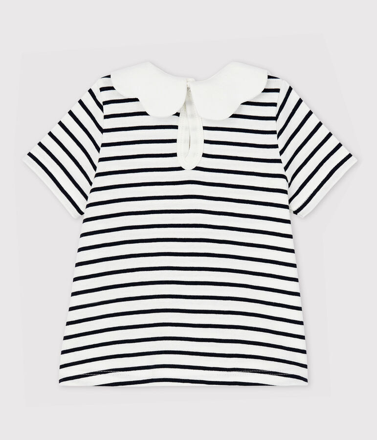 Katoenen blouse met korte mouwen voor babymeisjes wit/blauw