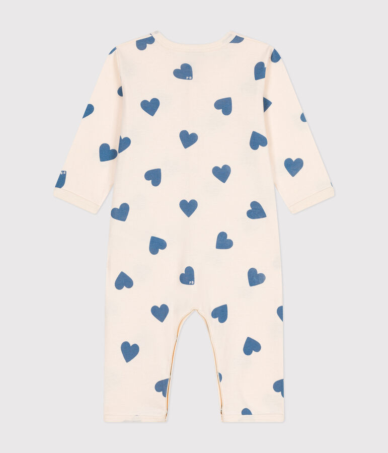 Katoenen babypyjama zonder voetjes met print ecru/blauw