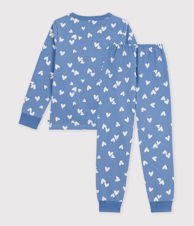 Kinderpyjama van fleece met hartjesprint blauw/wit