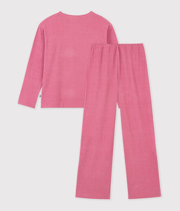 Pyjama femme en velours c&ocirc;tel&eacute; uni rose