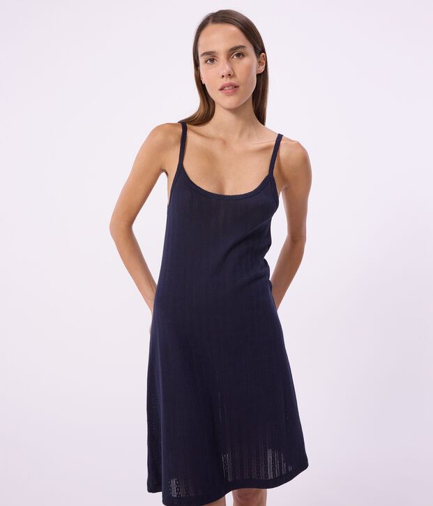 Nuisette femme en coton ajour&eacute; bleu marine