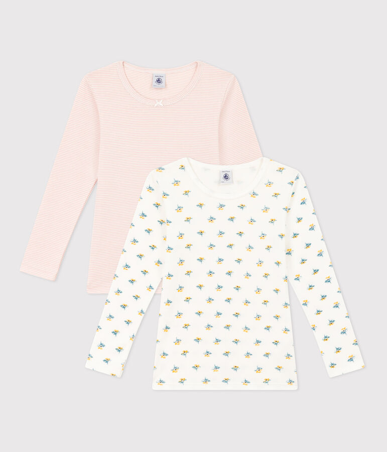 Set van 2 T-shirts met lange mouwen en bloemen voor meisjes in katoen multicouleur