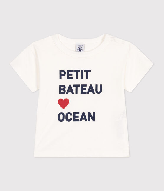 Effen katoenen T-shirt met korte mouwen voor baby's wit MARSHMALLOW