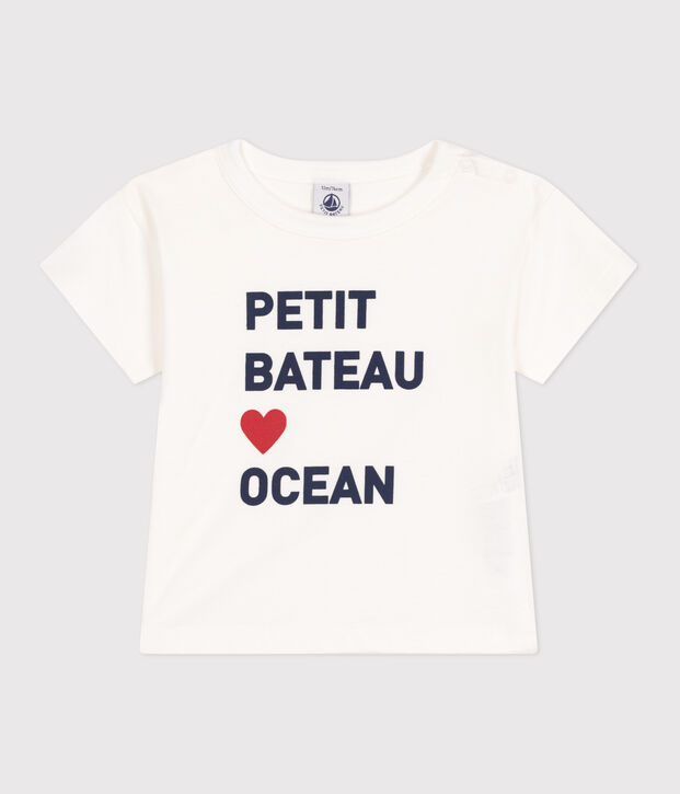 Tee-shirt b&eacute;b&eacute; en coton &agrave; manches courtes uni blanc