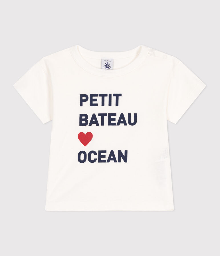 T-shirt b&eacute;b&eacute; en coton &agrave; manches courtes uni blanc