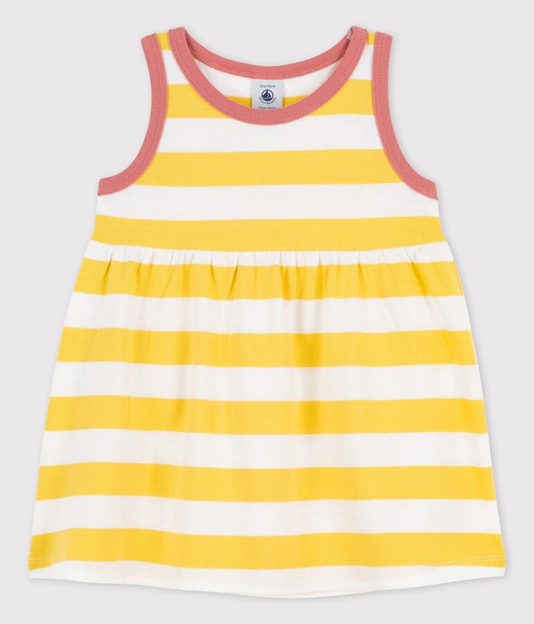 Robe sans manches ray&eacute;e en jersey b&eacute;b&eacute; jaune/blanc