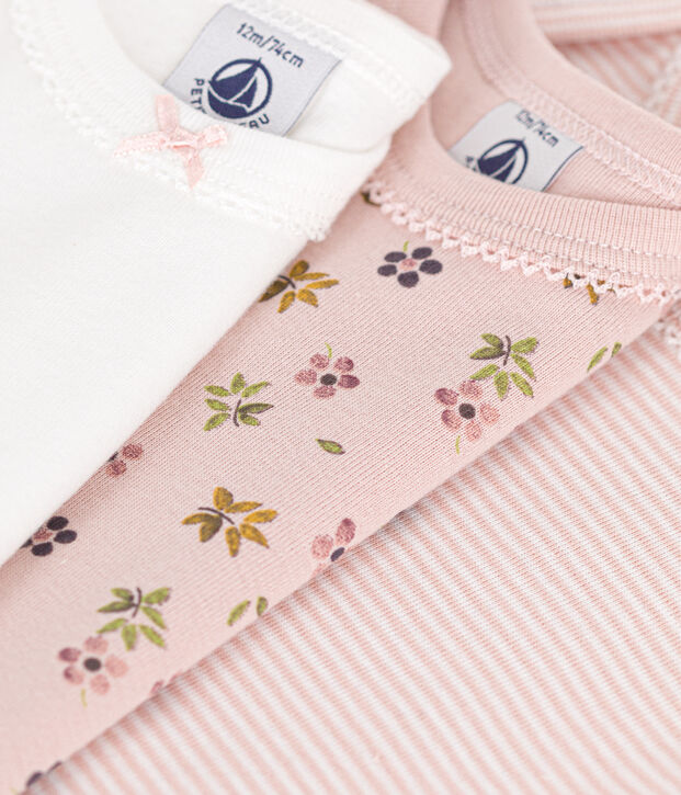 Setje met 3 katoenen babyrompertjes met korte mouw en bloemenprint multicouleur