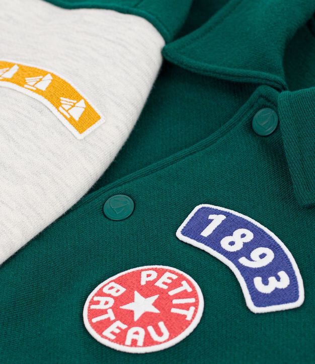 Veste teddy enfant en coton uni colorblock vert/beige