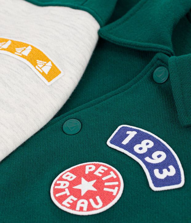 Veste teddy enfant en coton uni colorblock vert/beige