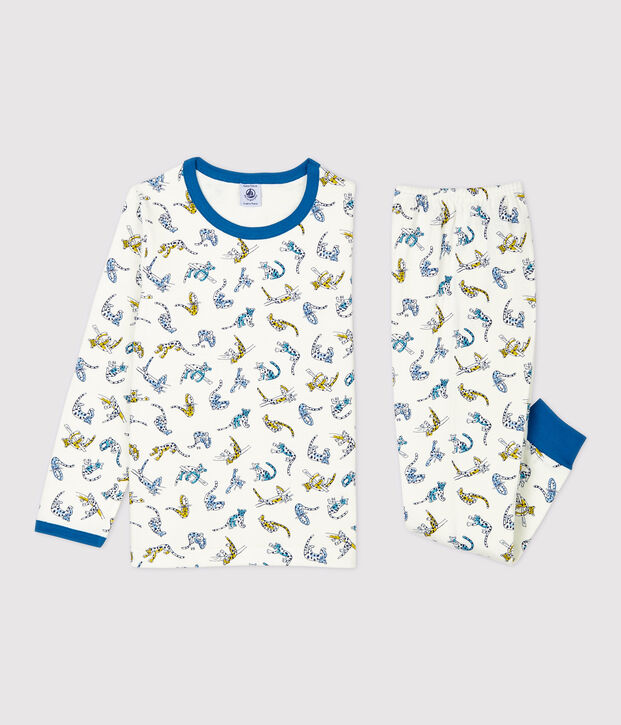 Pyjama imprim&eacute; panth&egrave;res petit gar&ccedil;on en coton bio blanc/multicouleur