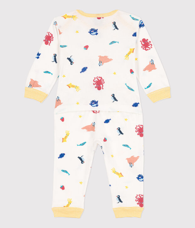 Dors-bien sans boutons-pression et sans pieds animaux marins en coton blanc/multicouleur