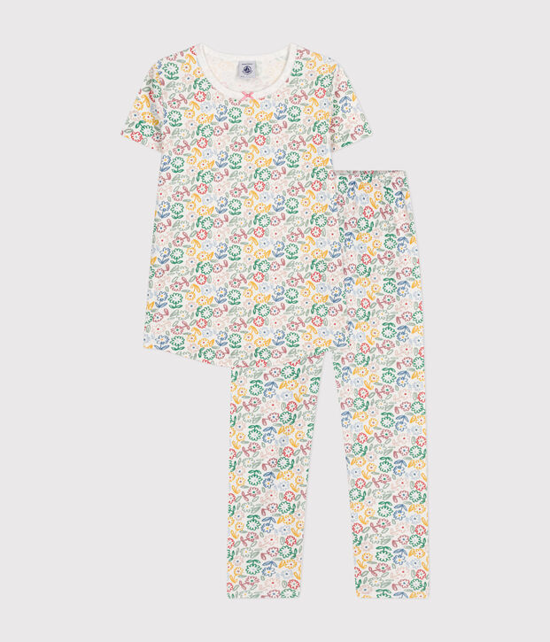 Katoenen kinderpyjama met bloemetjesmotief wit/multicouleur