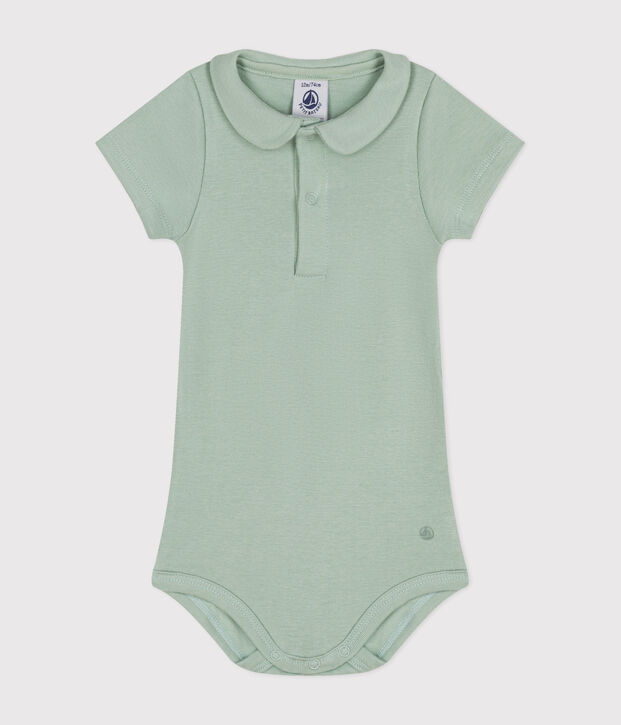 Body manches courtes col claudine en coton b&eacute;b&eacute; vert