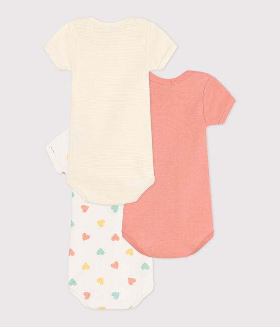 Setje met 3 katoenen babyrompertjes met korte mouw en hartprint variante 1