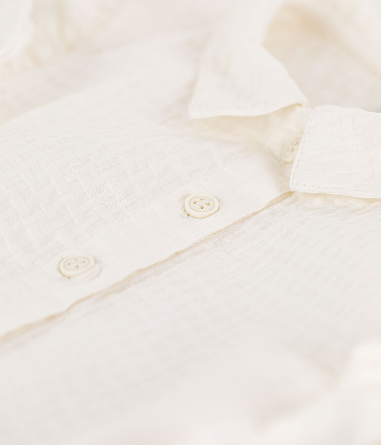 Mouwloze jurk van seersucker voor meisjes wit MARSHMALLOW