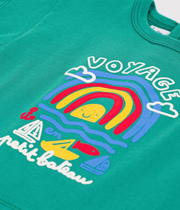 Katoenen baby-T-shirt met korte mouwen en meeuwmotiefje groen