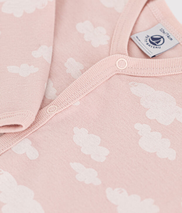 Katoenen babypyjama zonder voetjes met print roze/wit