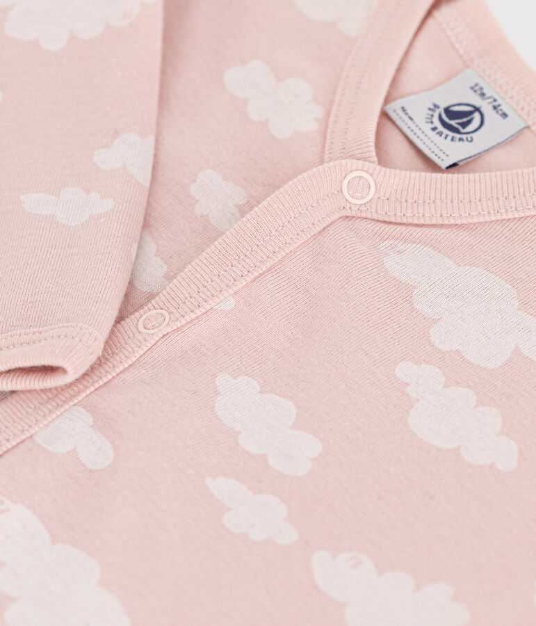 Katoenen babypyjama zonder voetjes met print roze/wit