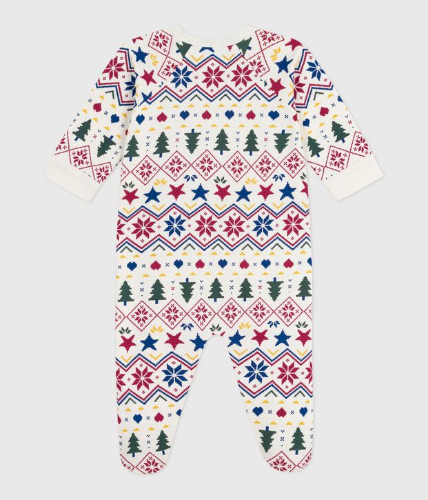 Babypyjama met rits van geruwde fleece met kerstprint ecru/multicouleur