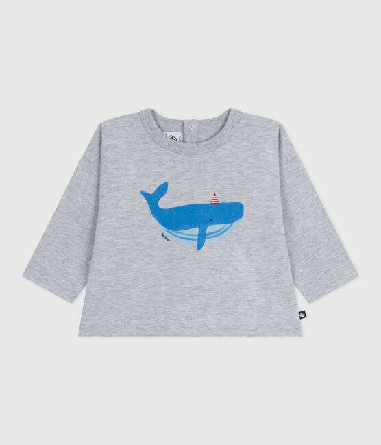 Tee-shirt bébé en coton à manches longues, motif baleine gris FUMEE CHINE