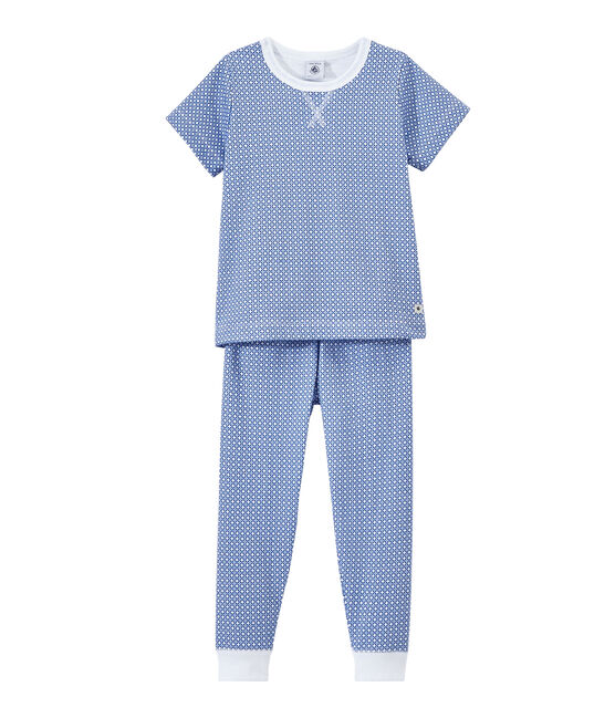 Pyjama garçon en tubique manches courtes blanc ECUME/bleu PERSE